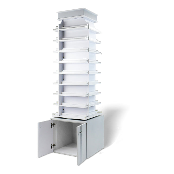 Four-Sided Pegboard Tower Floor Display on Revolving Base. Spinner Rack  Stand. Panel Size: 14